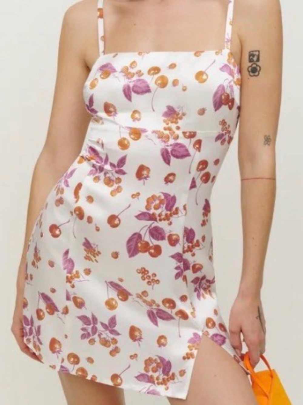 Reformation Jasmin Fruit Print Silk Satin Mini Slip Dress Parfait Sz 2 Cherries